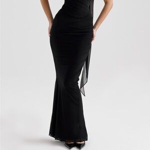 House of CB Cassidy Black Mesh Maxi Skirt with Fluted Hem XS NWT New in Box
